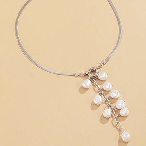 NEW Elegant Cultured Pearl & Sterling Silver Ear of Wheat Pendant Necklace